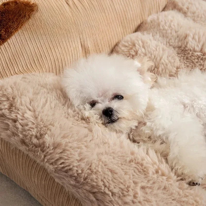 Plush Fleece Washable Dog Bed with Bolster Support and Non-Slip Base