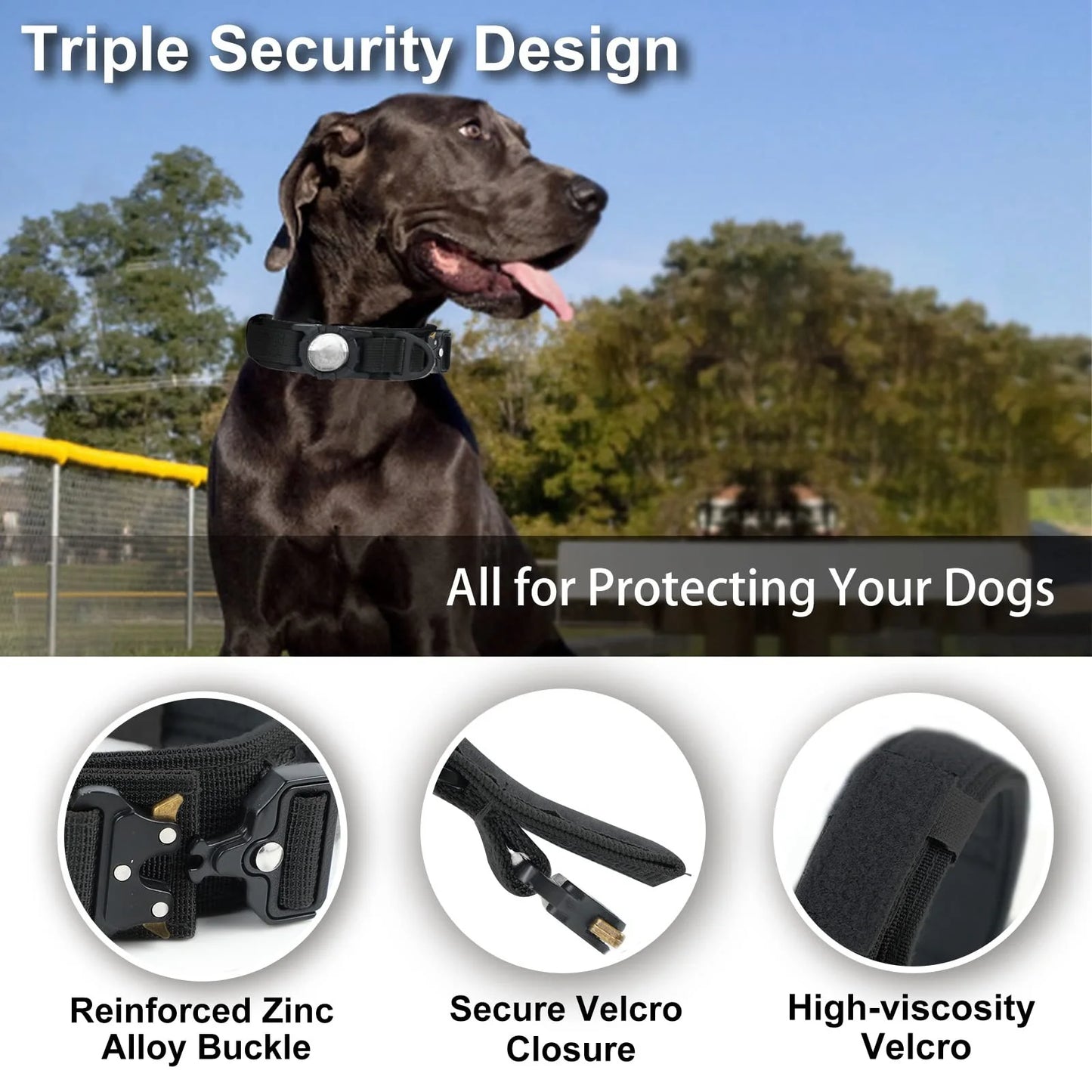 Tactical AirTag Dog Collar with Handle for GPS Tracking