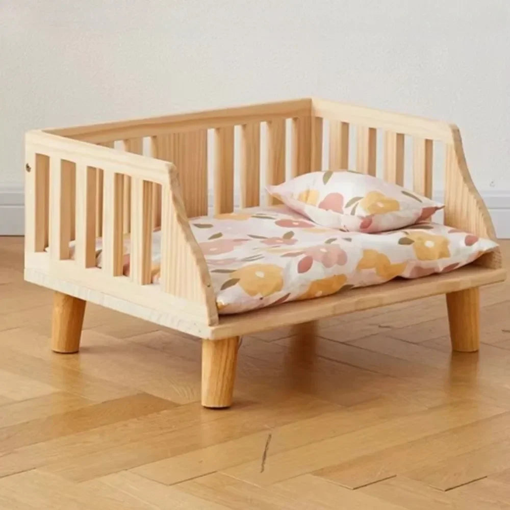 Minimalist Wooden Elevated Dog Bed with Semi-Enclosed Moisture-Proof Design