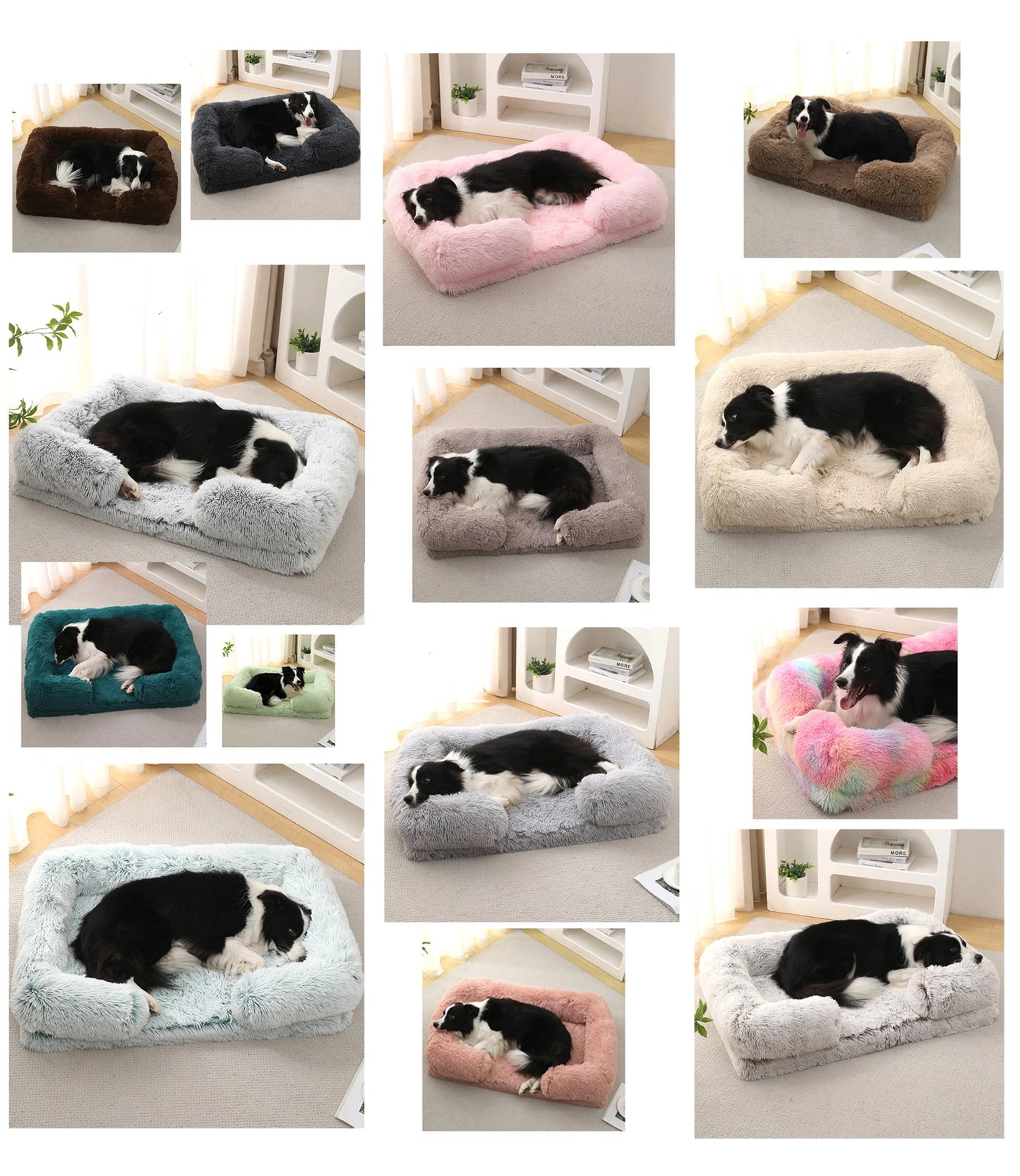 Plush Dog Sofa Bed with Bolster Support, Removable Cushion, and Non-Slip Base