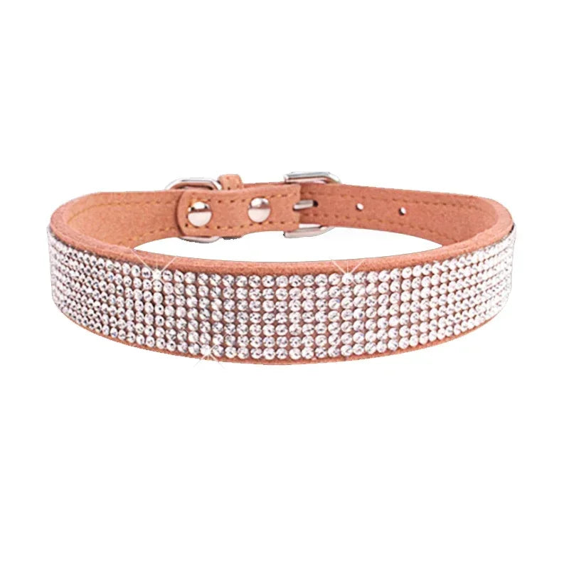 Glitter Rhinestone Suede Dog Collar