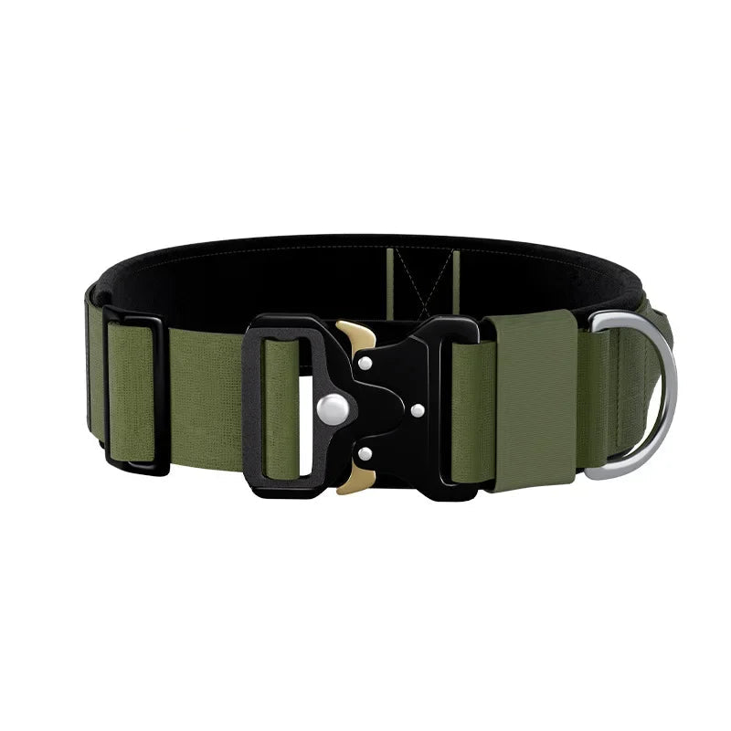 Tactical Dog Collar with Handle & Metal Buckle