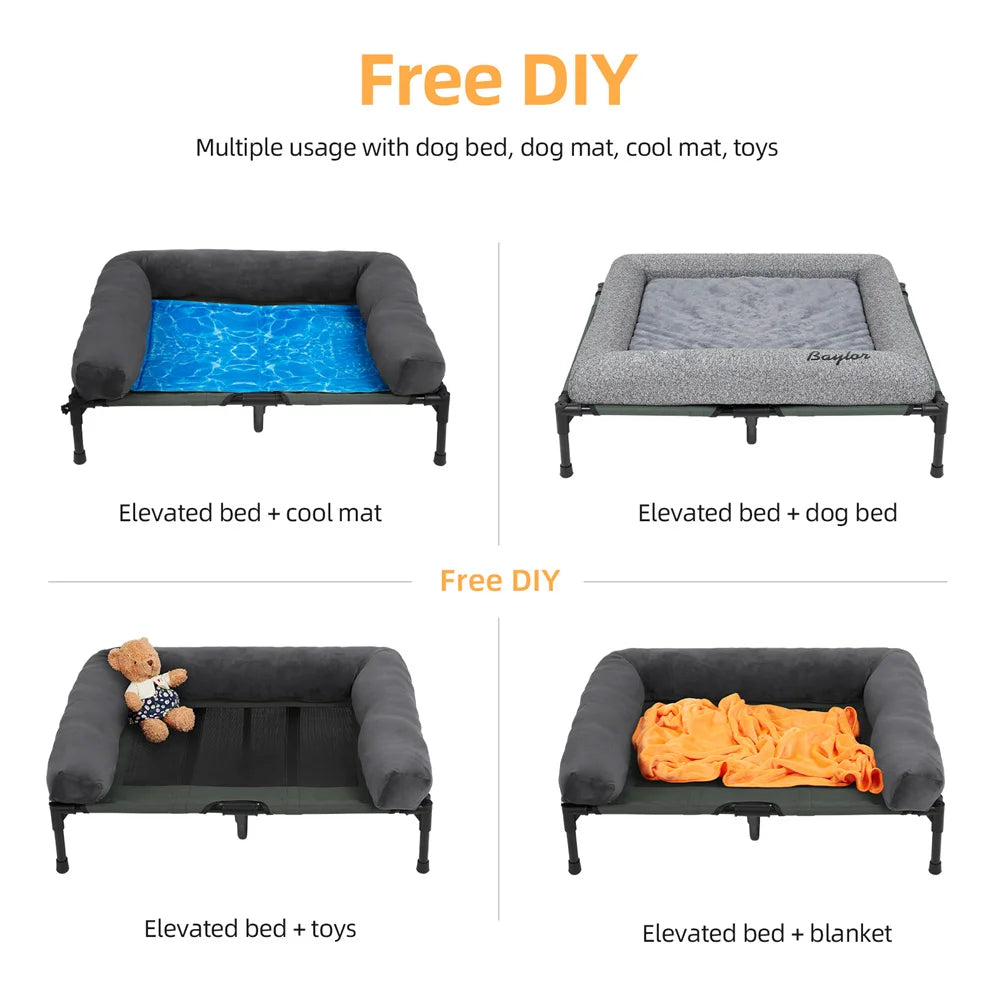 Orthopedic Raised Cooling Washable Dog Bed With Bolster