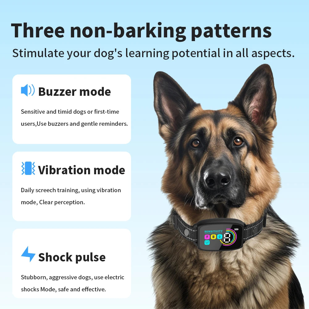 Rechargeable Waterproof Anti-Bark Dog Collar with LCD Display