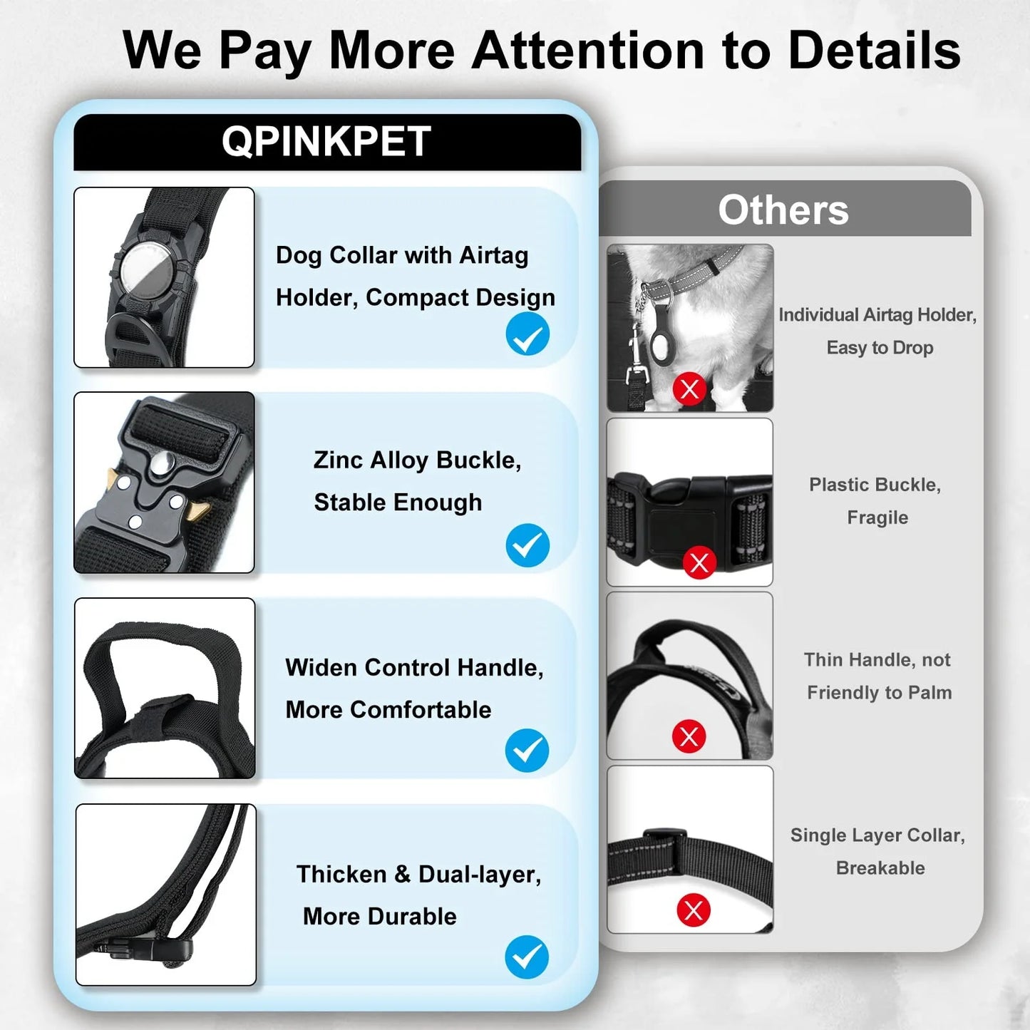 Tactical AirTag Dog Collar with Handle for GPS Tracking