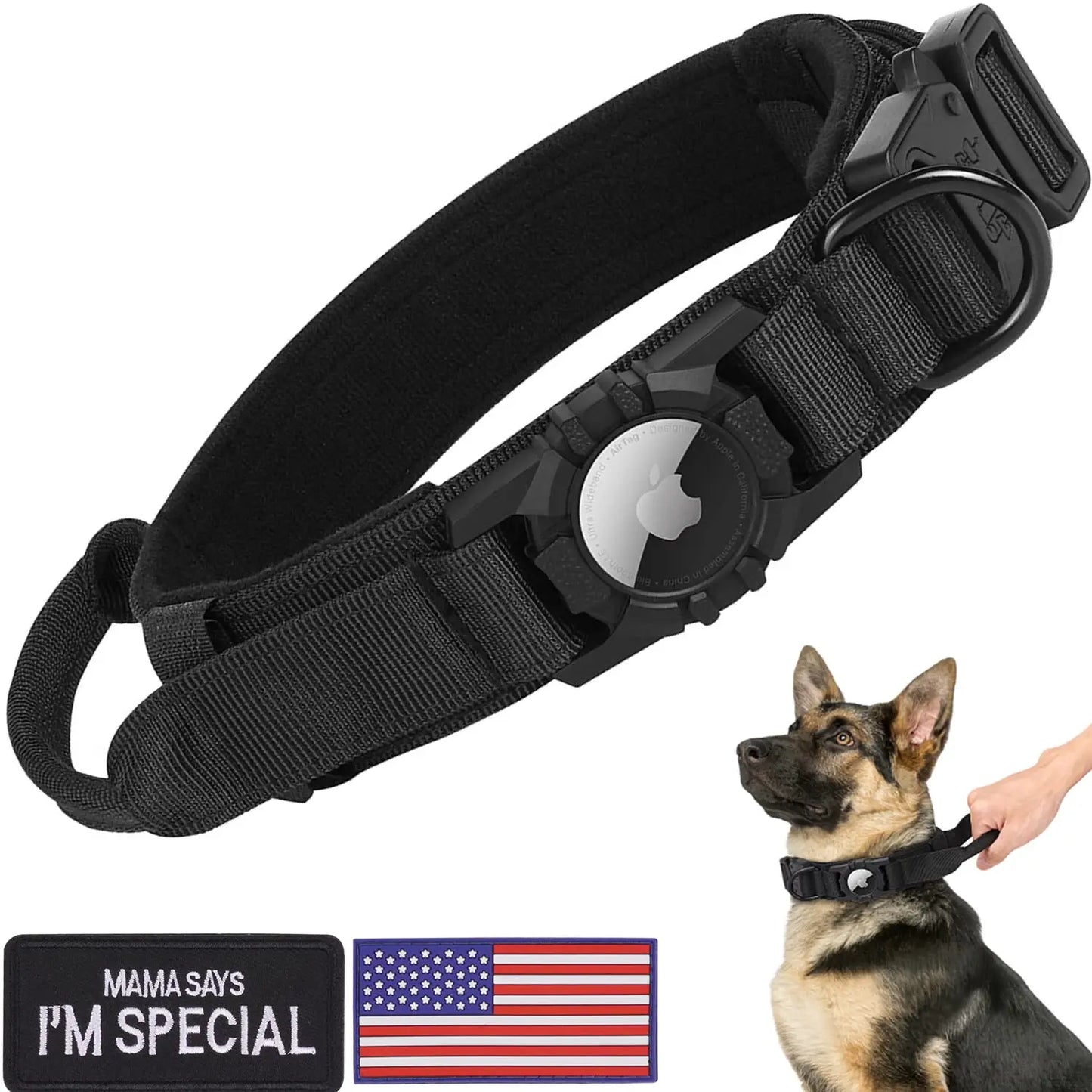 Tactical AirTag Dog Collar with Handle for GPS Tracking