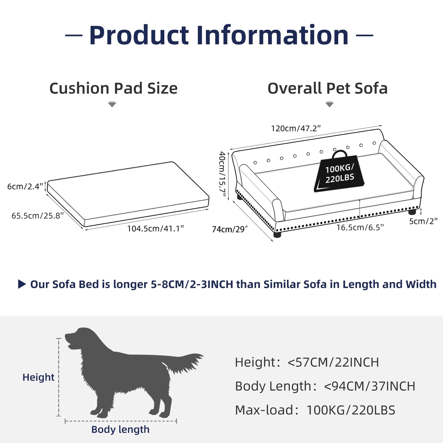 Extra Large Luxury Orthopedic Dog Sofa Bed With Washable Cushion