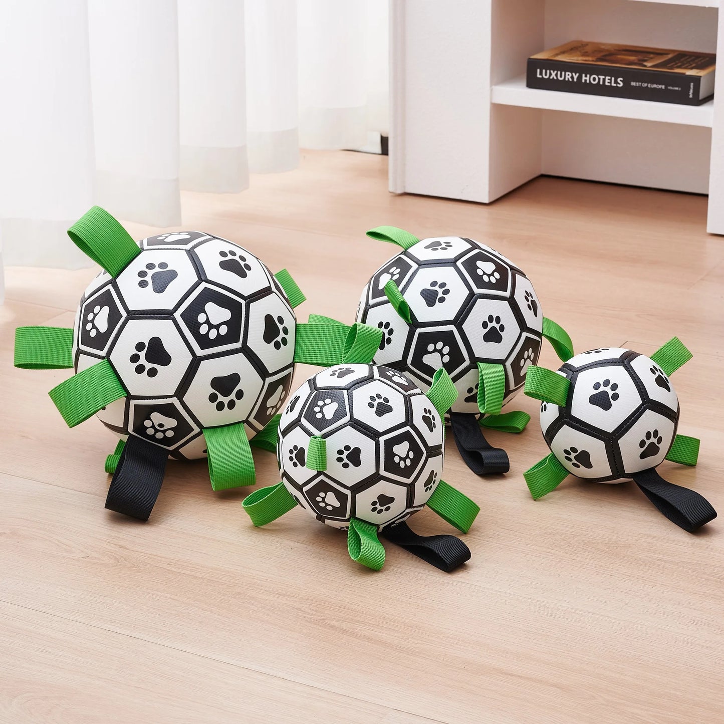 Interactive Dog Soccer Ball with Straps for Tug and Fetch