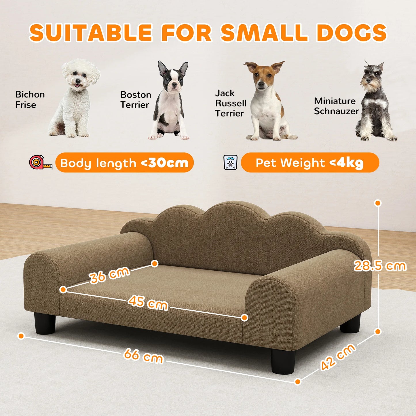 Luxury Small Dog Sofa Bed with Backrest and Washable Cushion