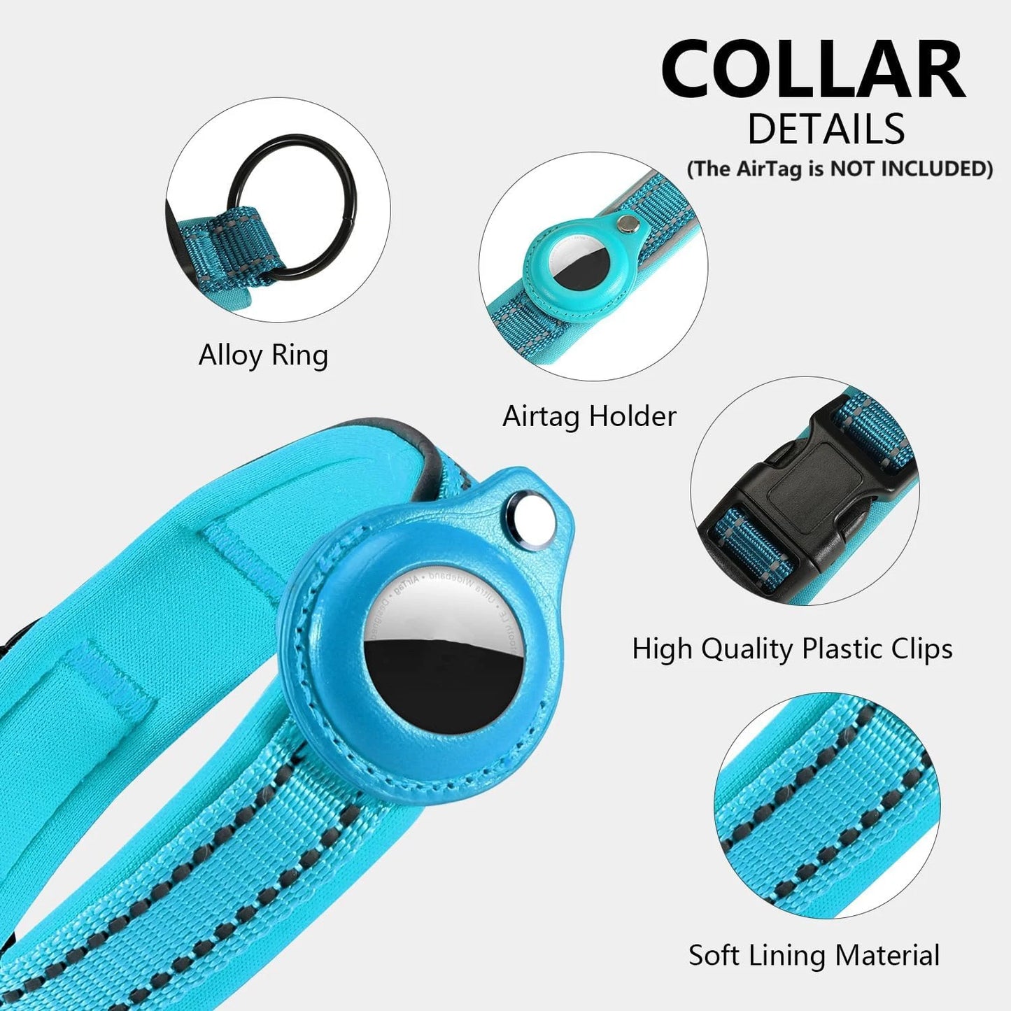 Reflective AirTag Dog Collar with Padding