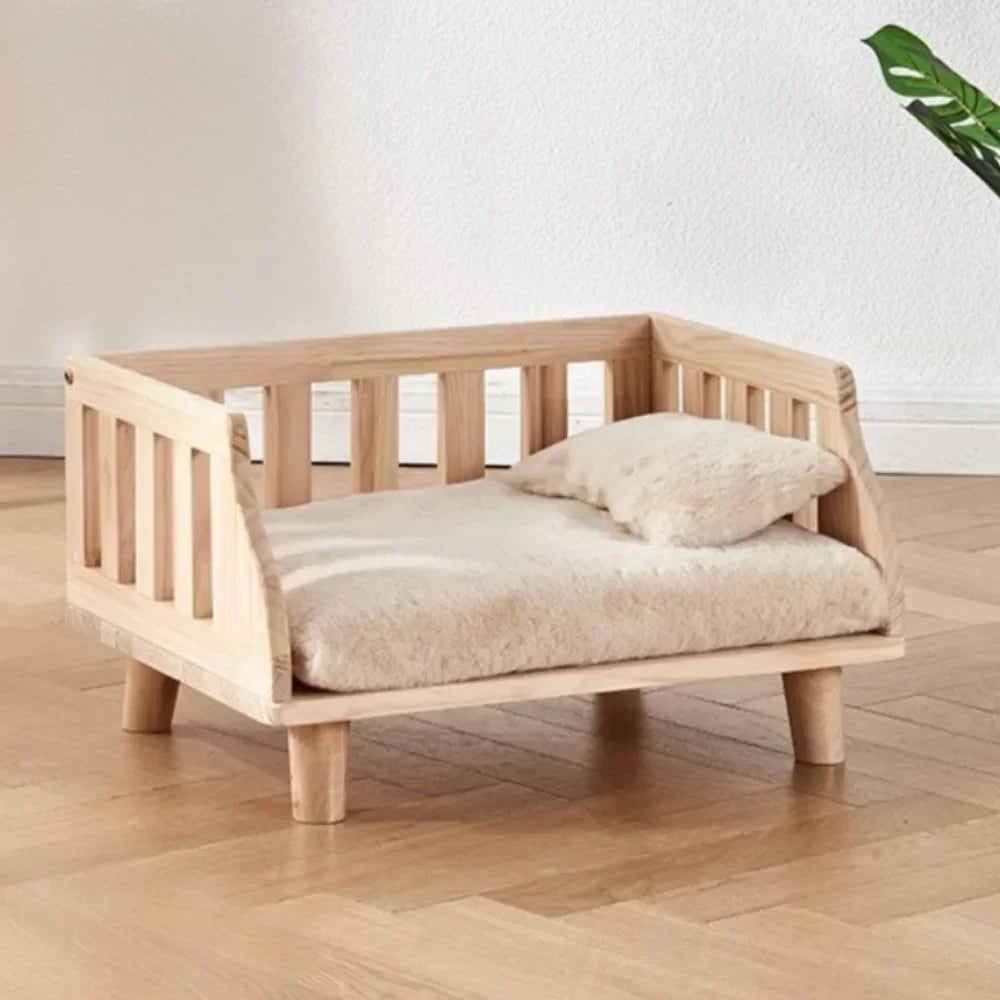 Minimalist Wooden Elevated Dog Bed with Semi-Enclosed Moisture-Proof Design