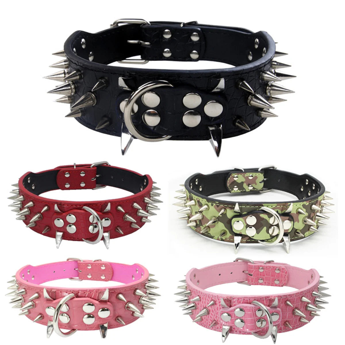Spiked Leather Dog Collar with Handle