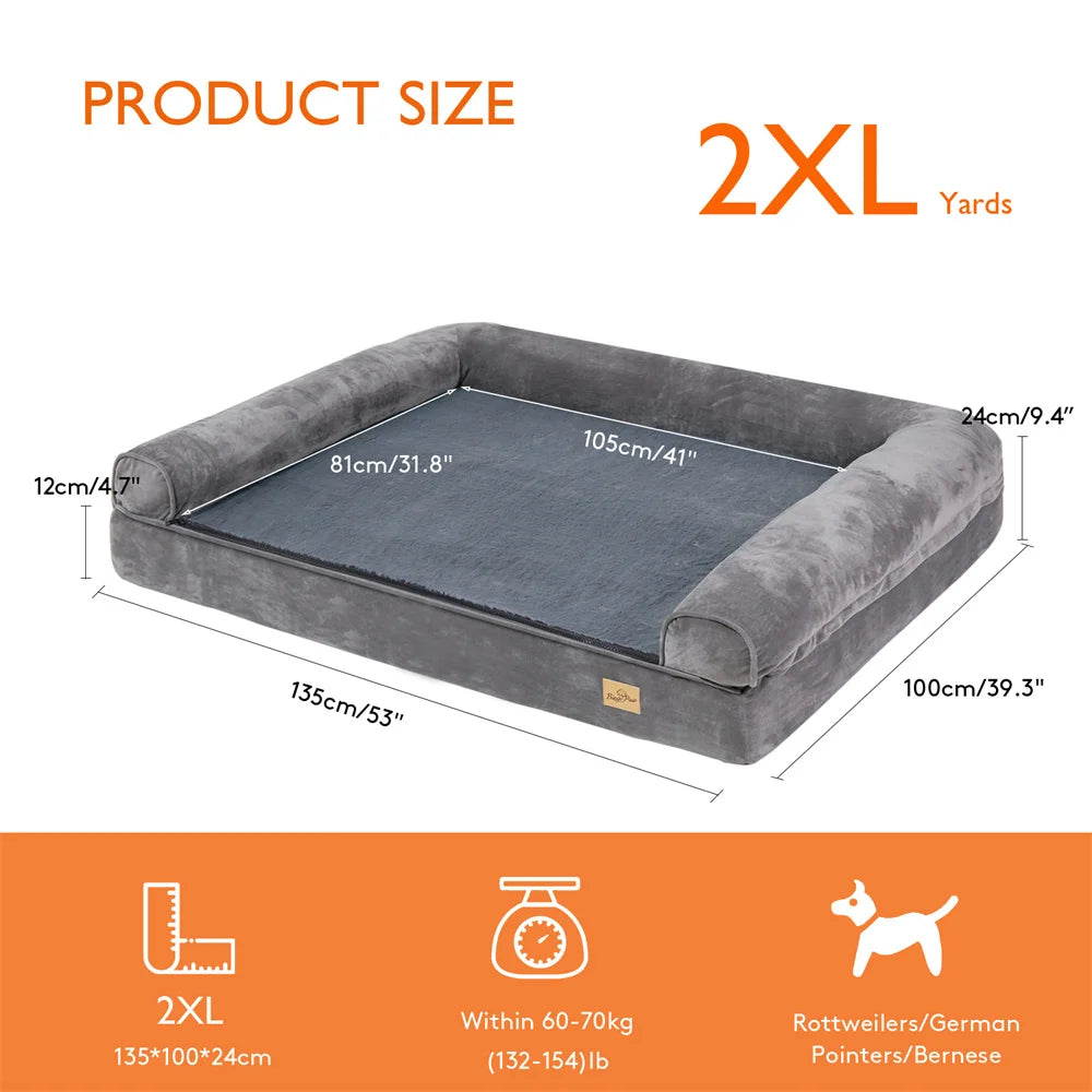 Extra Large Orthopedic Waterproof Dog Bed Washable Bolster