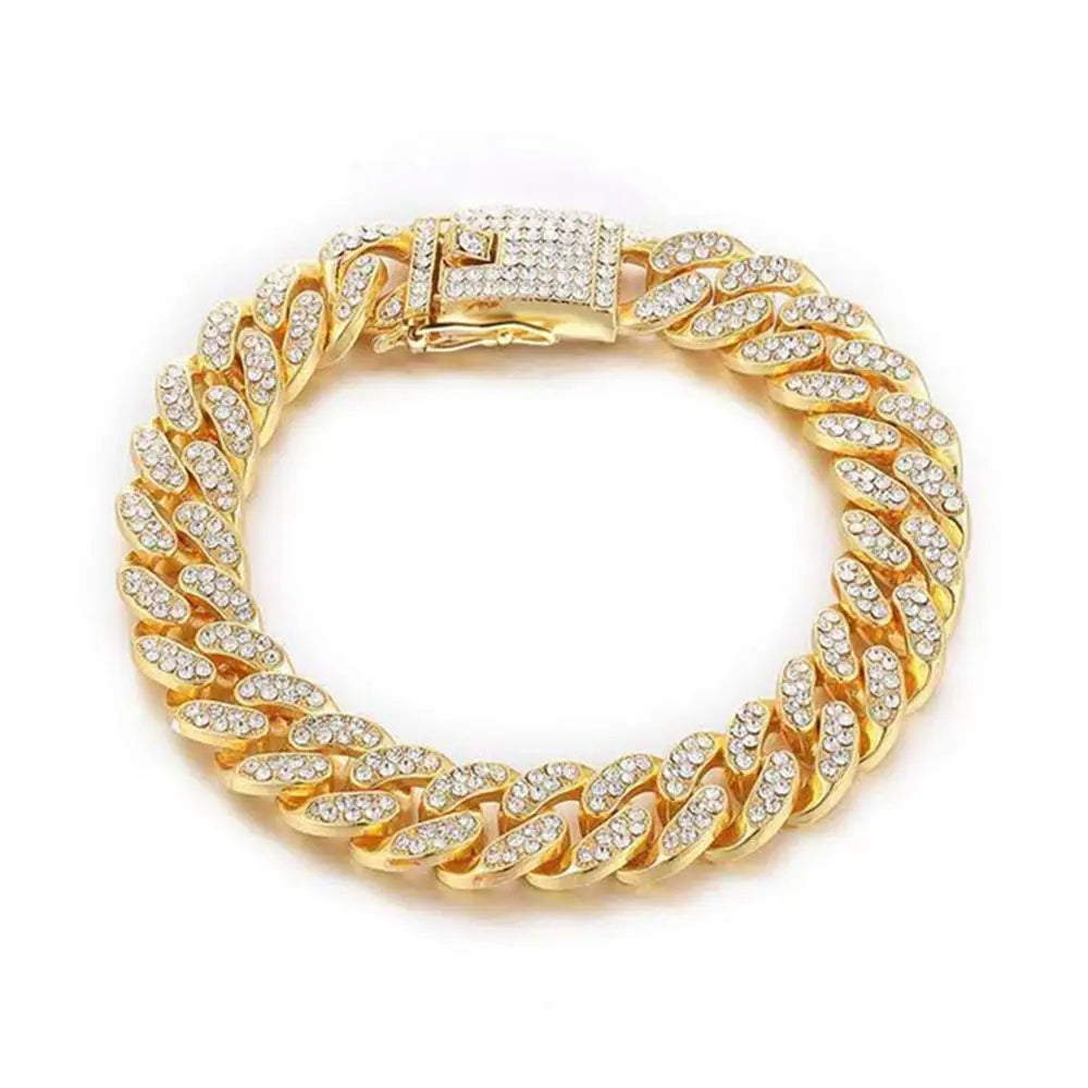 Rhinestone Dog Chain Collar Cuban Link