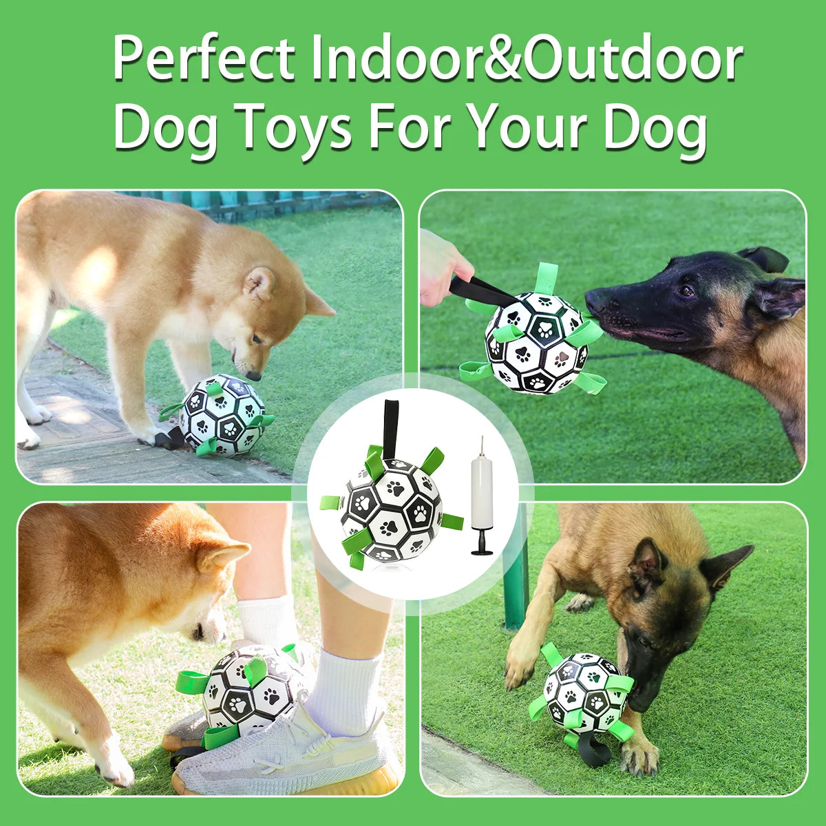 Interactive Dog Soccer Ball with Straps for Tug and Fetch