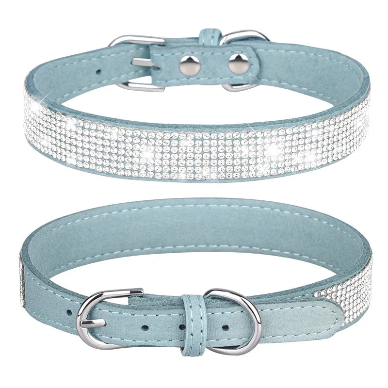 Glitter Rhinestone Suede Dog Collar