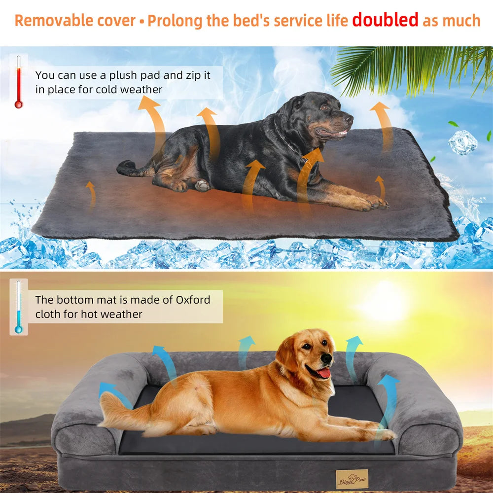 Extra Large Orthopedic Waterproof Dog Bed Washable Bolster