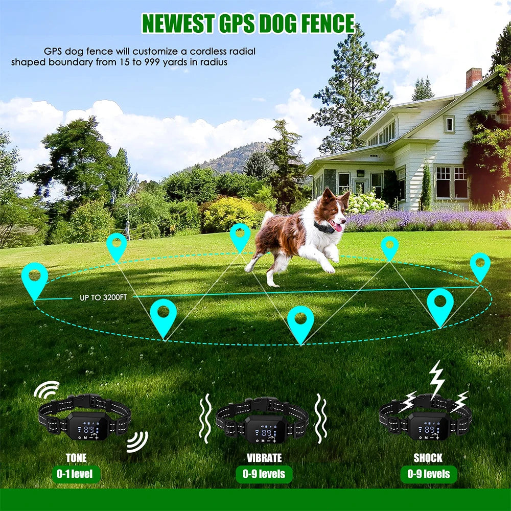 Wireless GPS Dog Fence Collar Rechargeable
