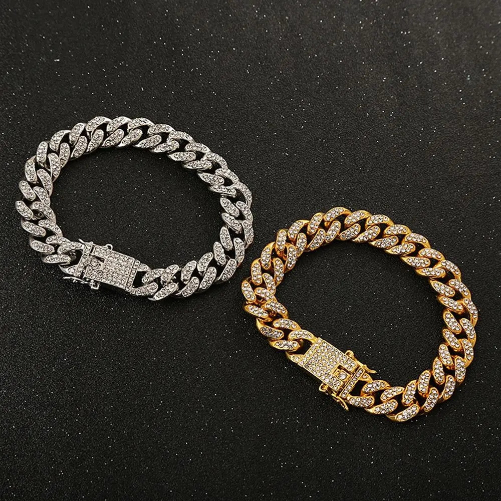 Rhinestone Dog Chain Collar Cuban Link