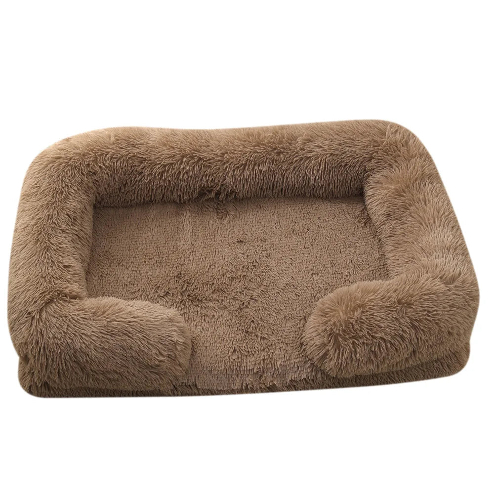 Plush Dog Sofa Bed with Bolster Support, Removable Cushion, and Non-Slip Base