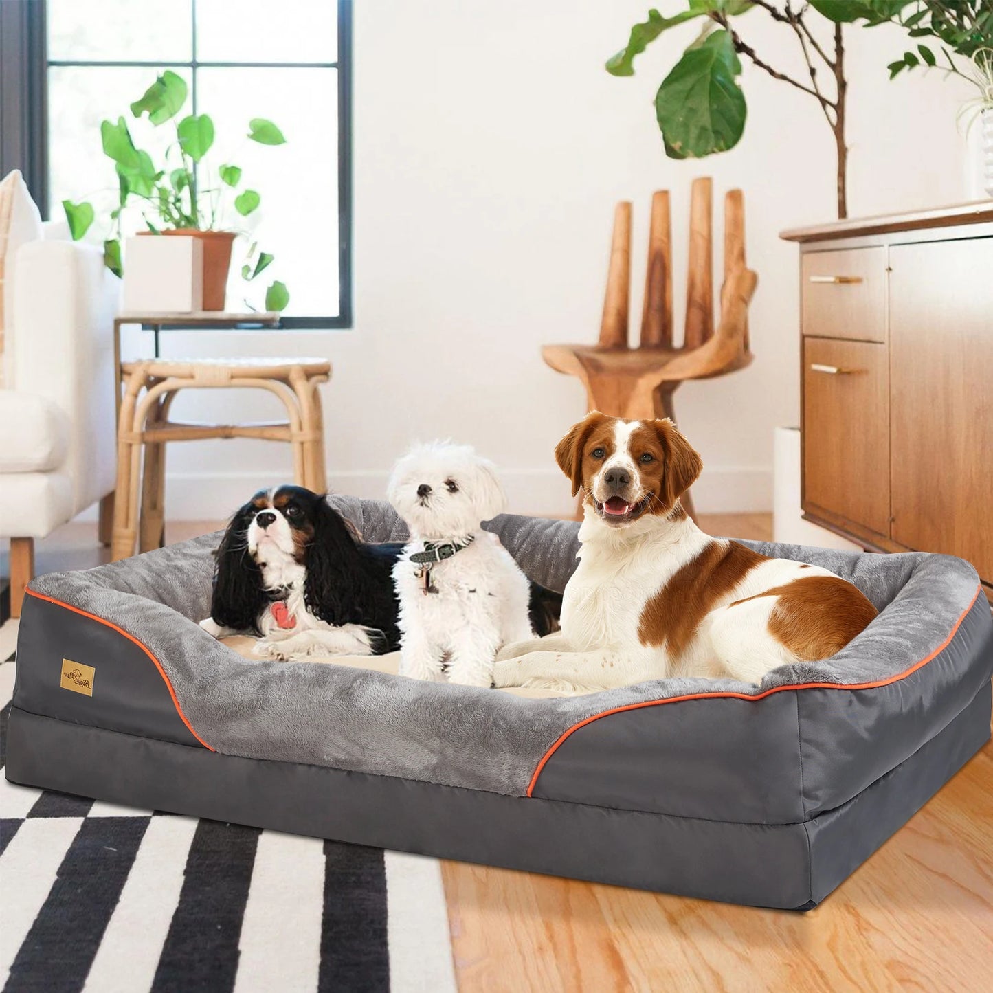 Extra large Orthopedic Washable Dog Bed With Bolster And Foam Support For Large Dogs
