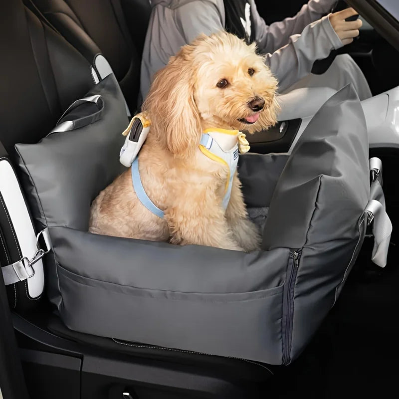 Travel-Safe Dog Car Seat Bed with Washable Cover, Safety Buckle, and Waterproof Design