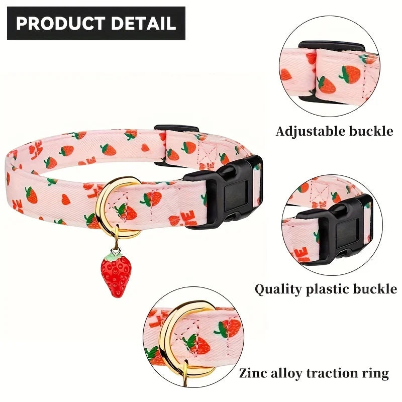 Adjustable Fruit Print Dog Collar with Cute Charm Tag