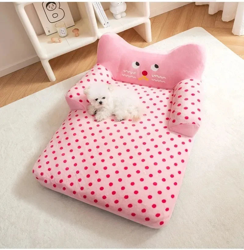 Plush Fleece Washable Dog Bed with Bolster Support and Non-Slip Base