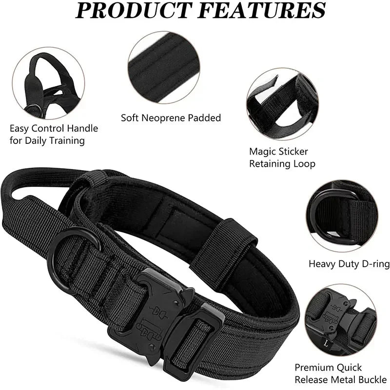 Tactical Dog Collar with Handle for Large Dogs
