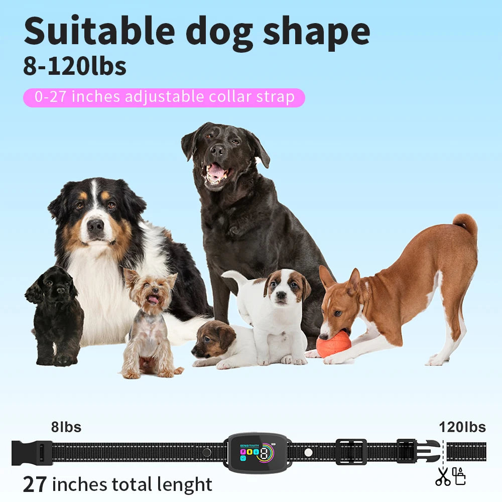 Rechargeable Waterproof Anti-Bark Dog Collar with LCD Display