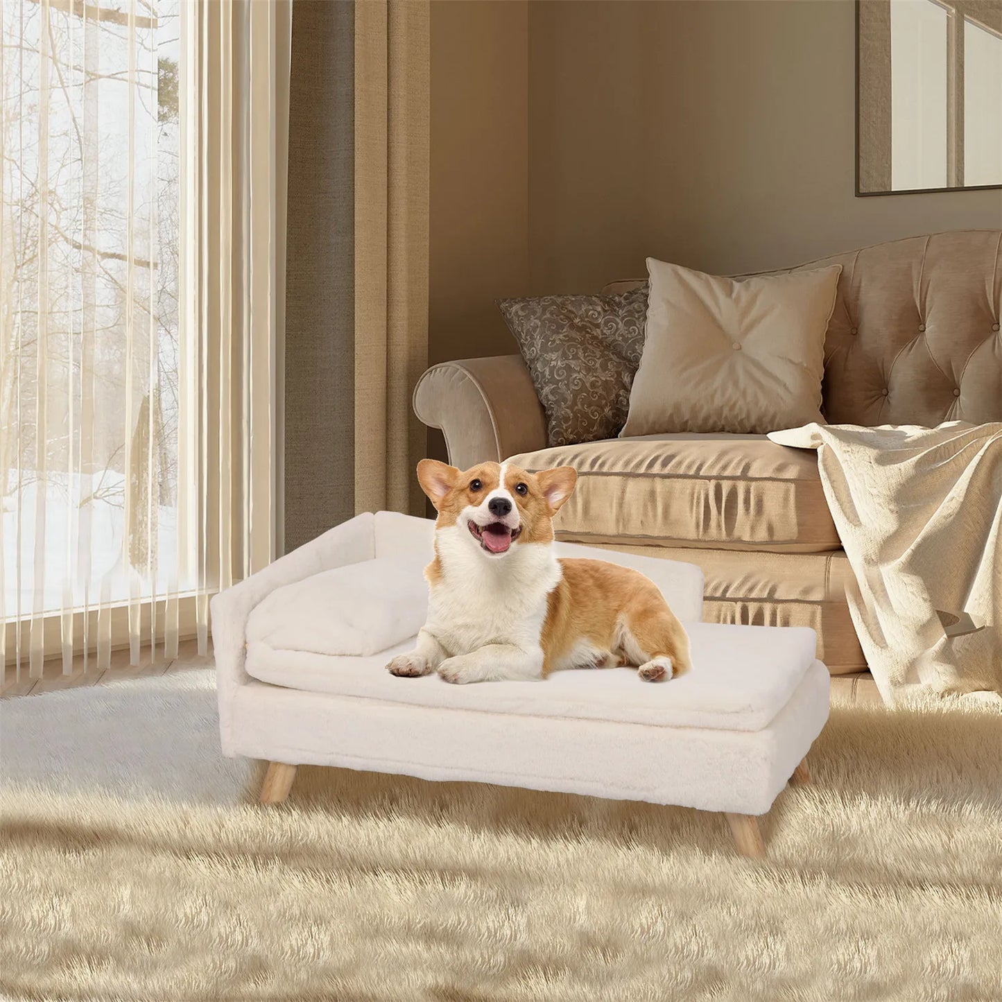 Elevated Small Dog Sofa Bed with Orthopedic Cushion Waterproof Cover
