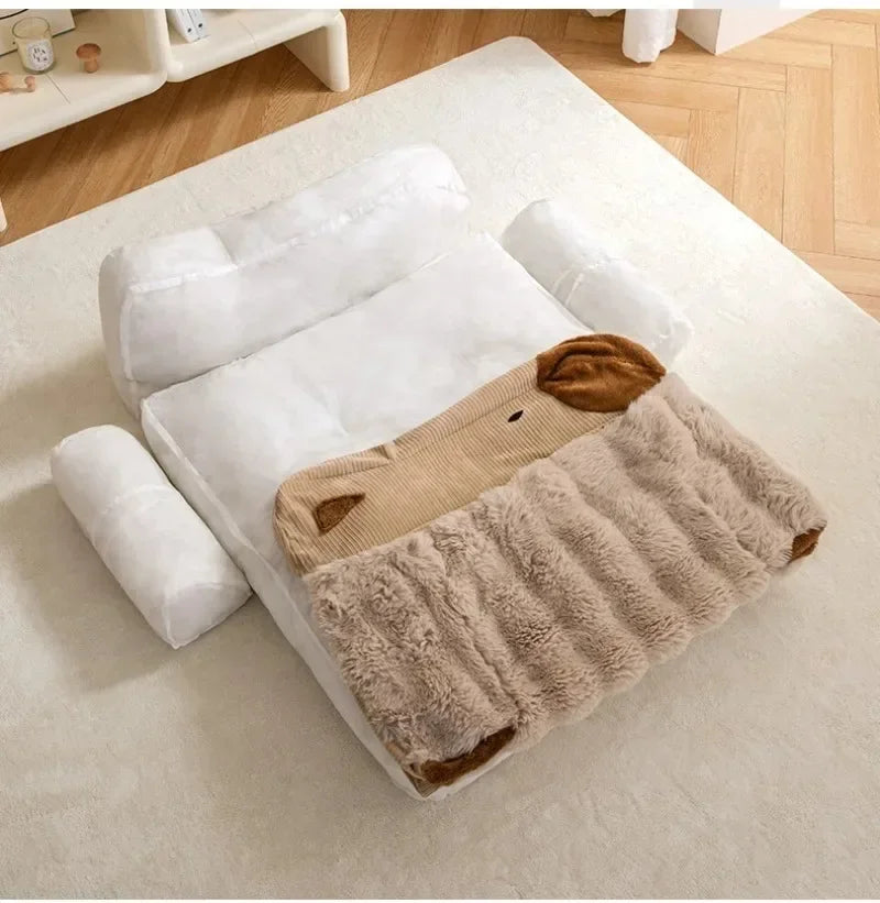 Plush Fleece Washable Dog Bed with Bolster Support and Non-Slip Base
