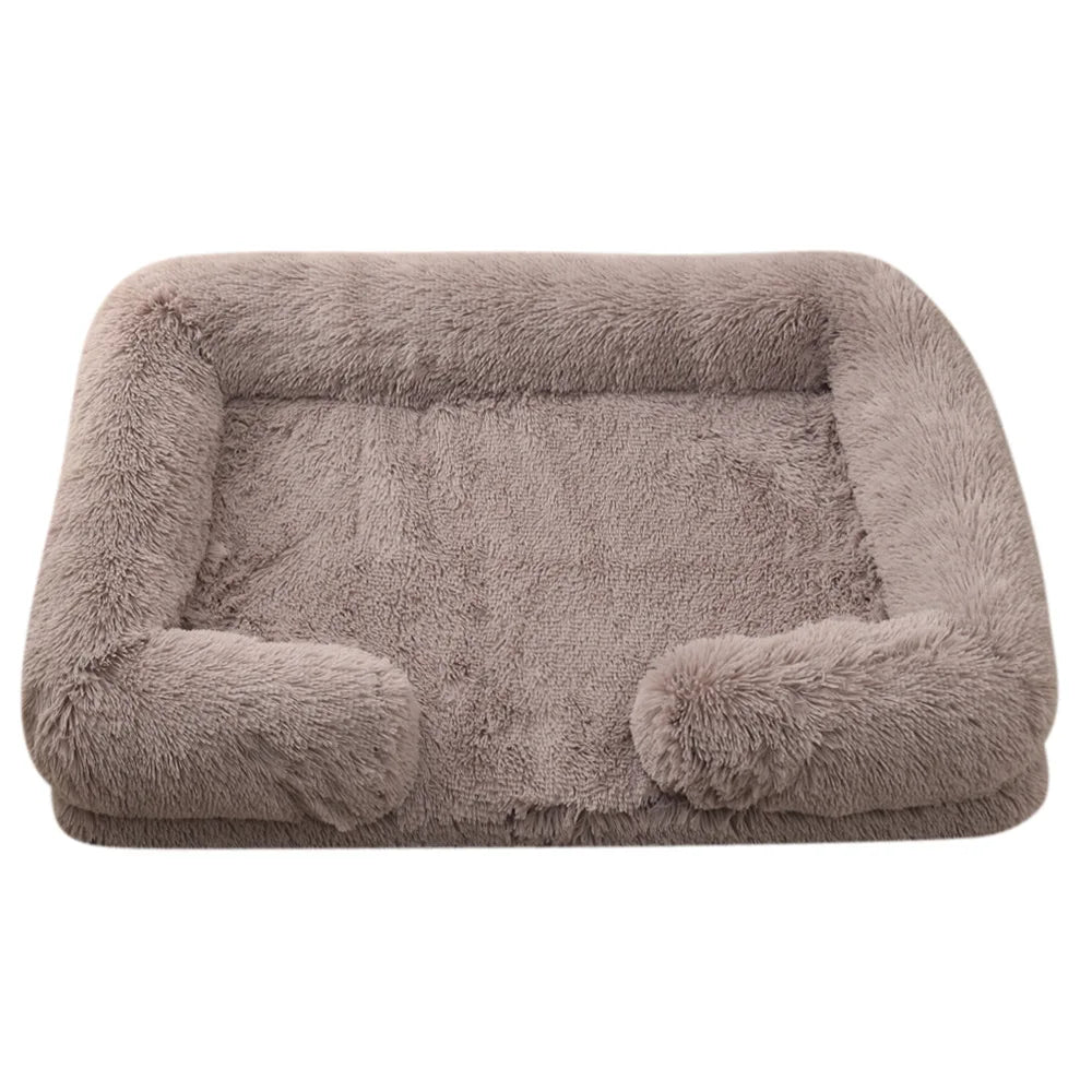 Plush Dog Sofa Bed with Bolster Support, Removable Cushion, and Non-Slip Base