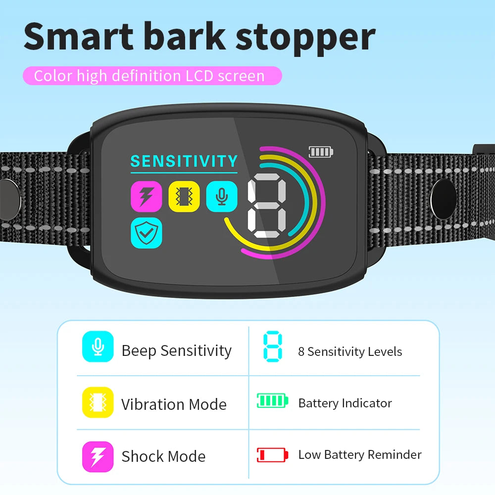 Rechargeable Waterproof Anti-Bark Dog Collar with LCD Display