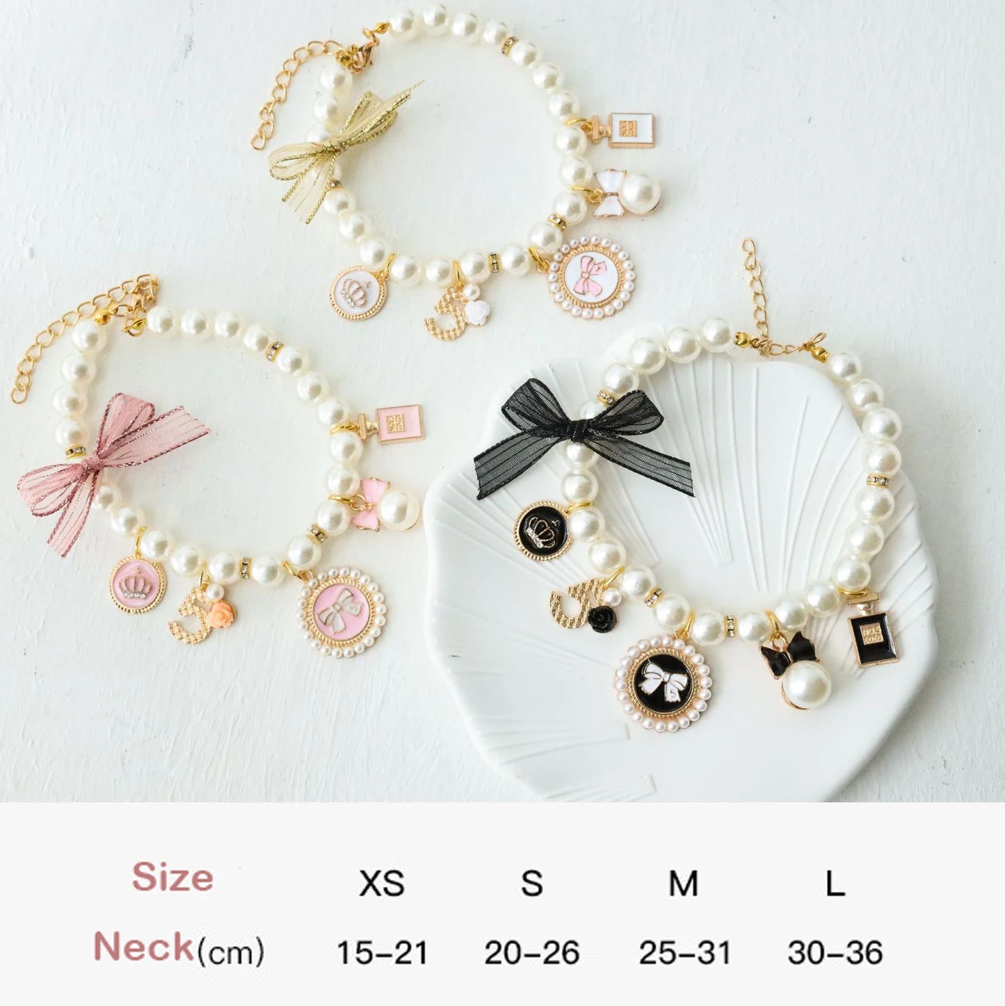 Elegant Pearl Dog Collar with Rhinestone Charms