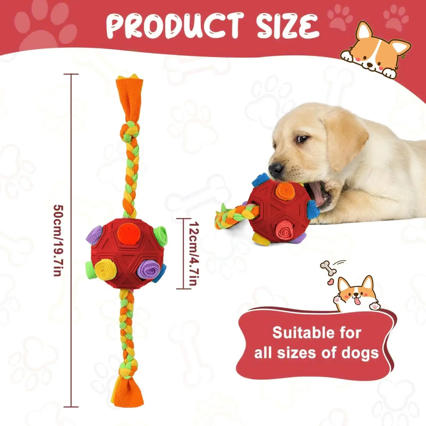Sniffing Ball with Rope and Treat Hiding 3-in-1 Dog Toy