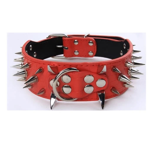 Spiked Leather Dog Collar with Handle