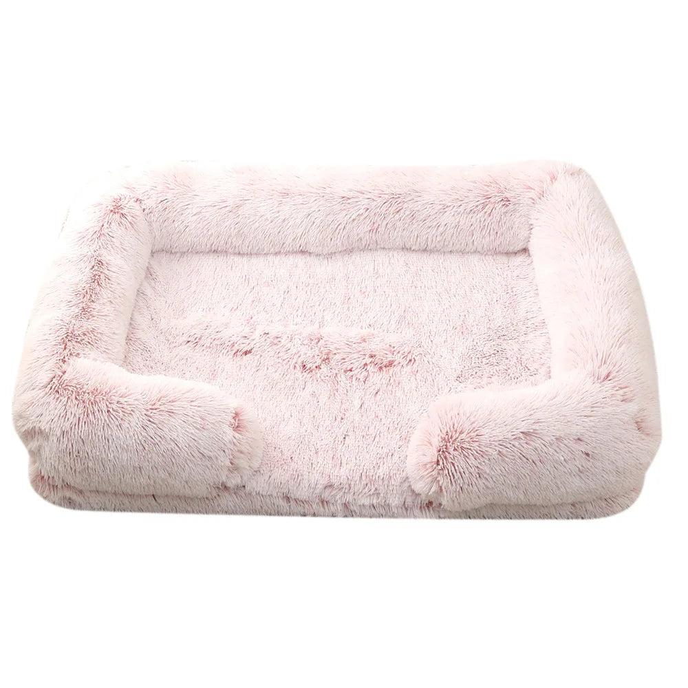 Plush Dog Sofa Bed with Bolster Support, Removable Cushion, and Non-Slip Base