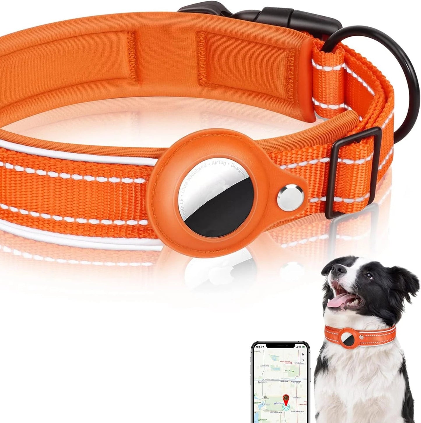 Reflective AirTag Dog Collar with Padding