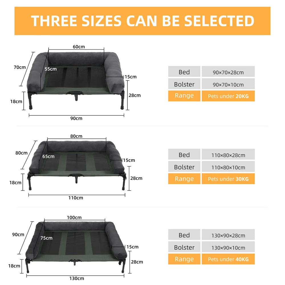 Orthopedic Raised Cooling Washable Dog Bed With Bolster