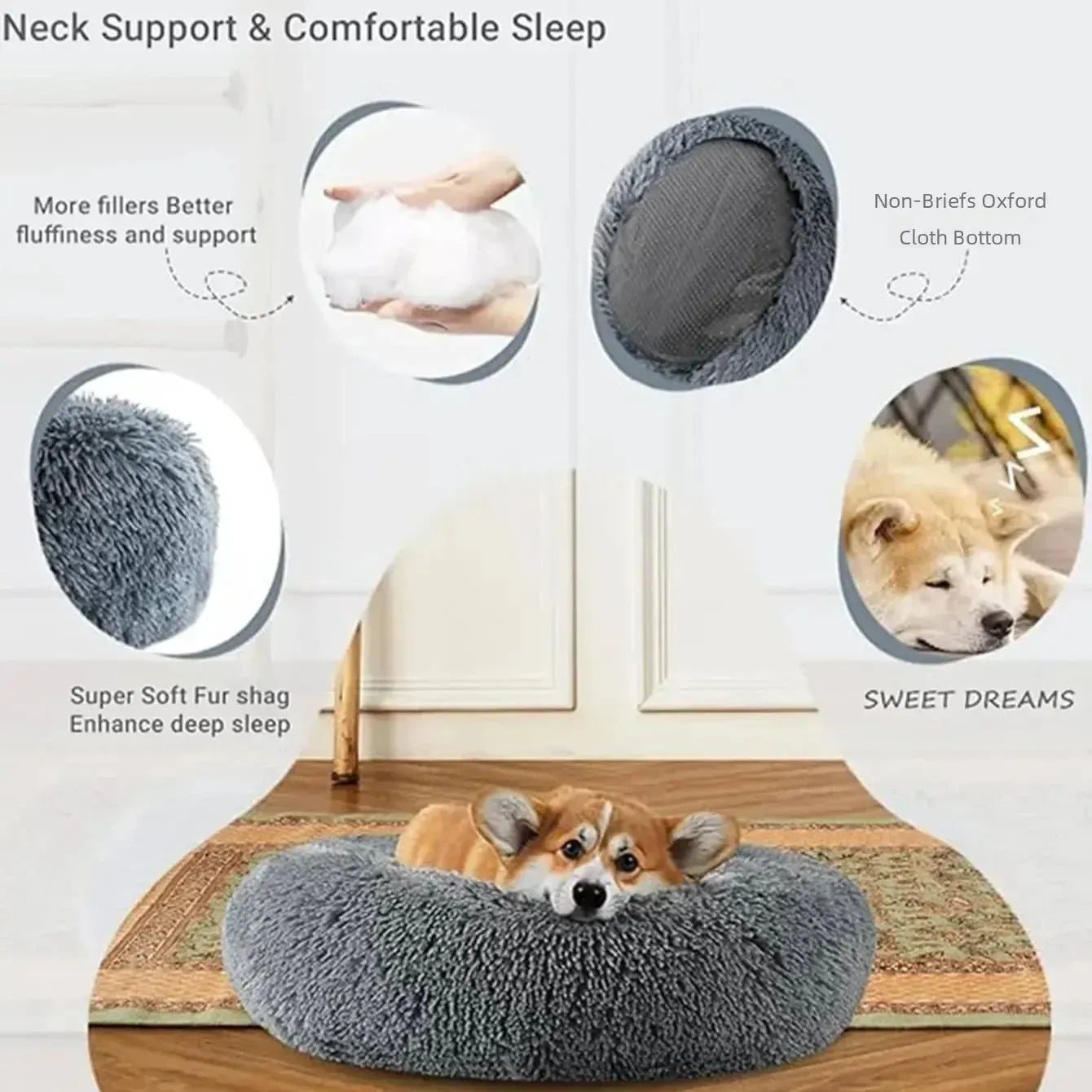 Soft Donut Dog Bed With Waterproof Non-Slip Base