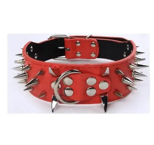 Spiked Leather Dog Collar with Handle