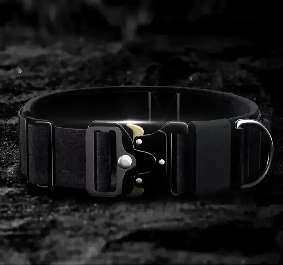 Tactical Dog Collar with Handle & Metal Buckle