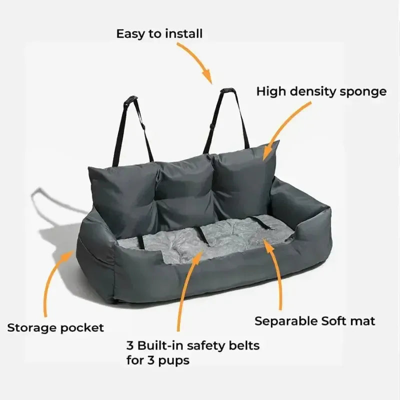 Washable Waterproof Car Dog Bed With Safety Straps And Hammock Support