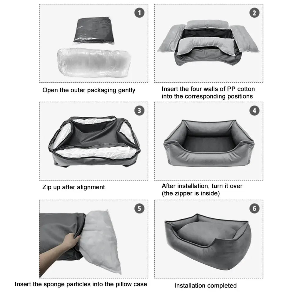 Waterproof Washable Orthopedic Dog Sofa Bed With Bolsters