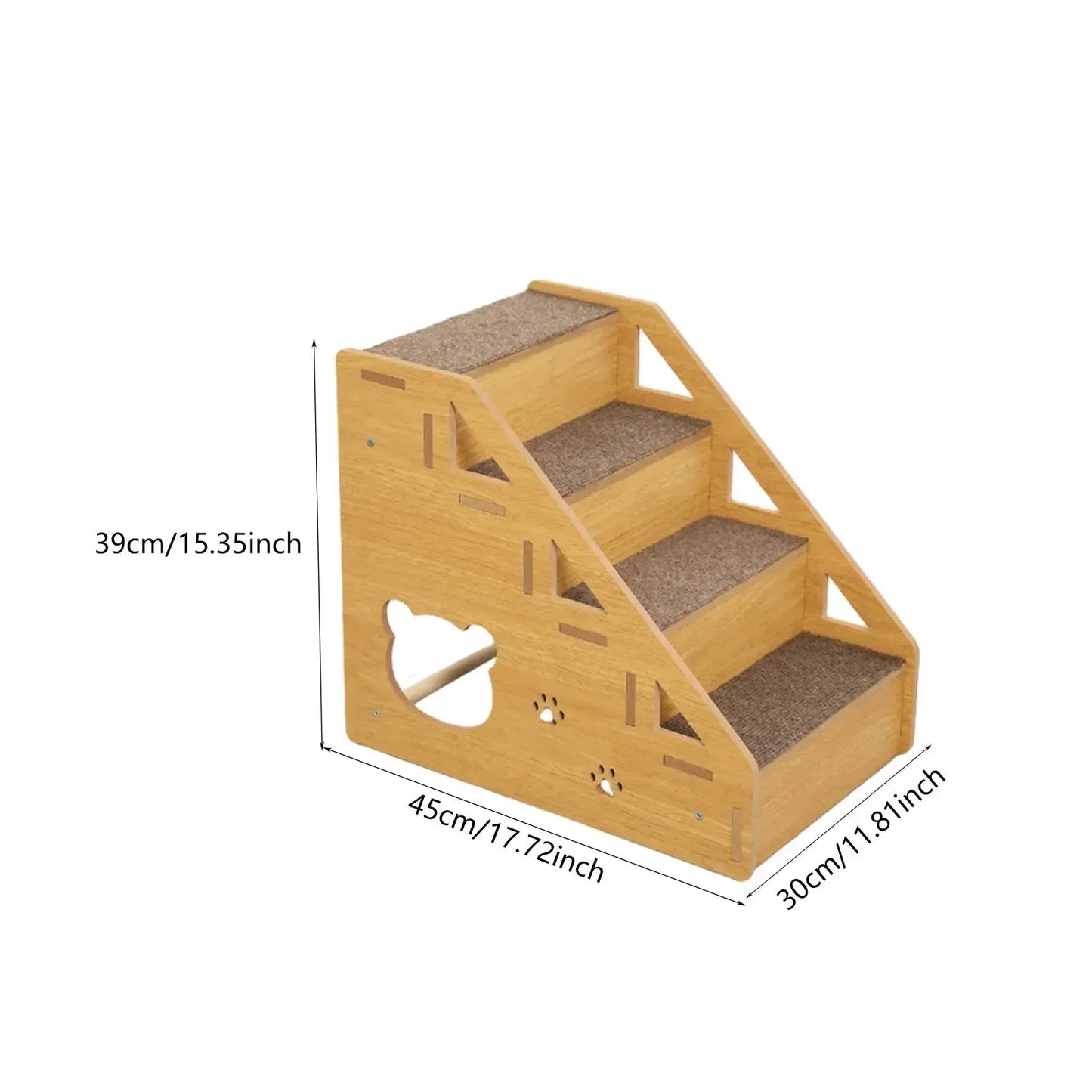 Wooden dog stairs with non-slip carpet surface