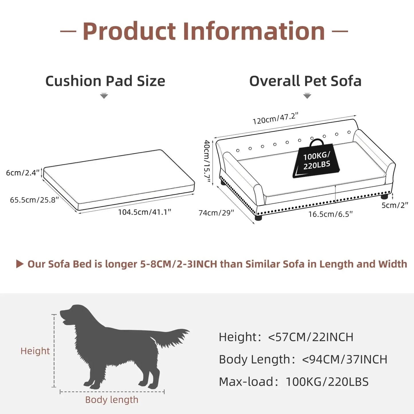XL Luxury Orthopedic Dog Sofa Bed | Waterproof & Raised Wood Frame