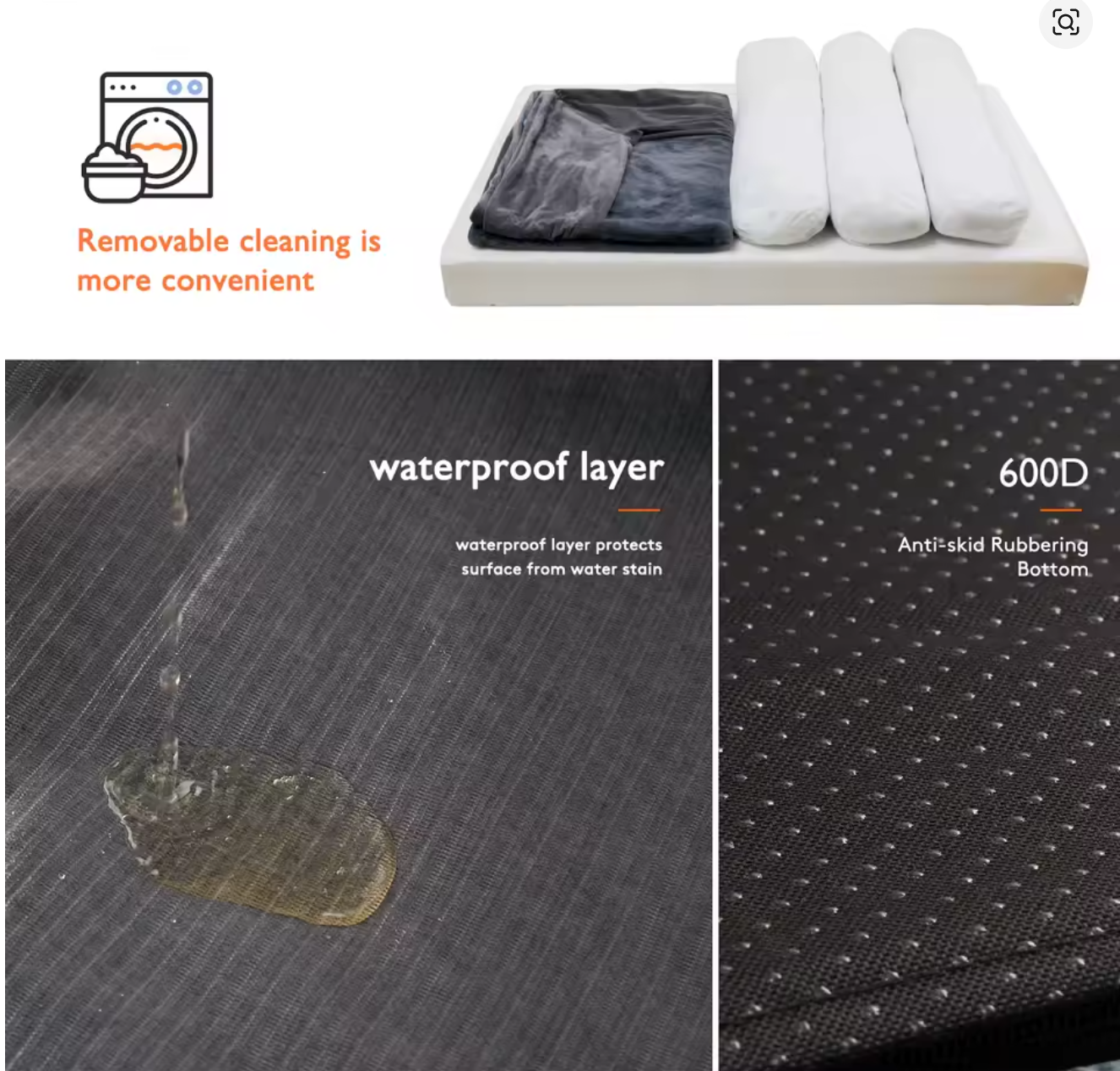 Extra Large Orthopedic Waterproof Dog Bed Washable Bolster