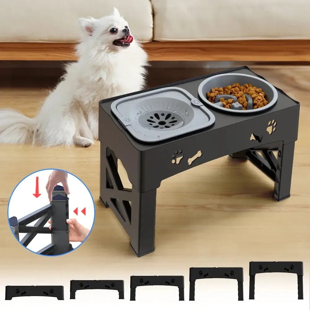 3-in-1 Adjustable Elevated Slow Feeder & Water Bowl