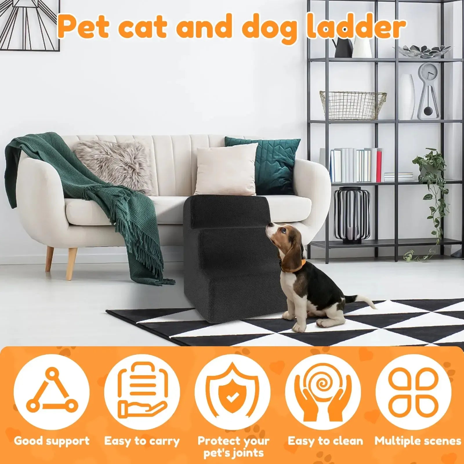 3 step foam dog stairs with washable cover